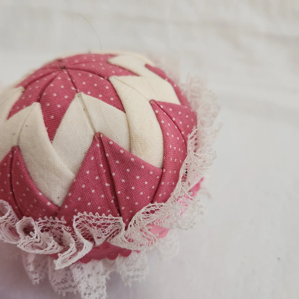 Pink and White Quilted Ball Christmas Ornaments